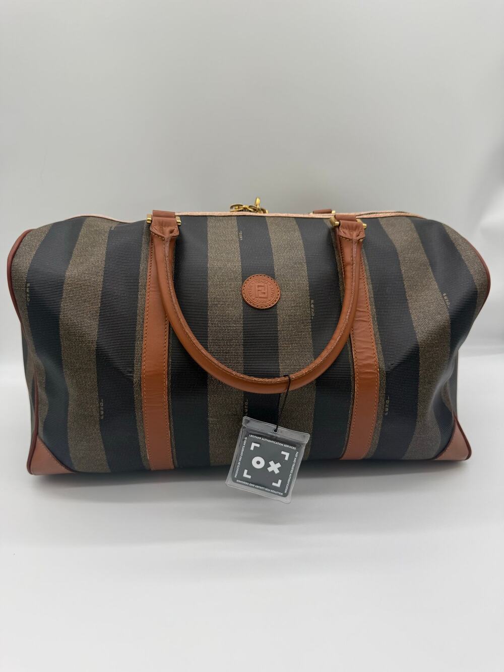 Vintage Fendi Pequin Striped Duffle Bag Boston Travel Luggage S.A.S. Lock & key